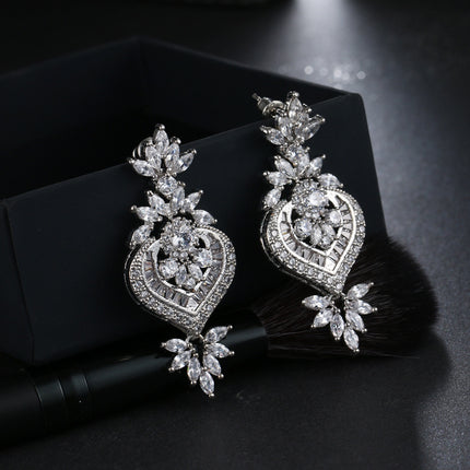 Ose Gold Luxury Big Long Flower Pendant Drop Earrings