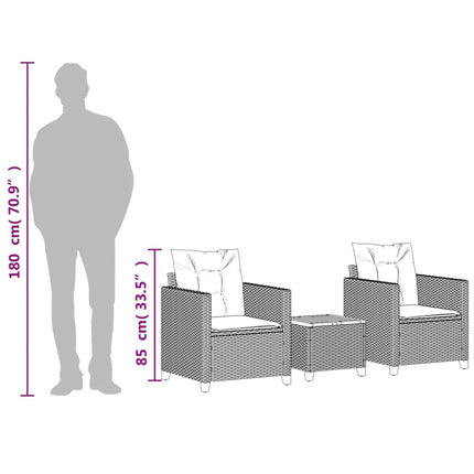 3-teiliges Bistro-Set mit Kissen, Polyrattan, Akazienholz