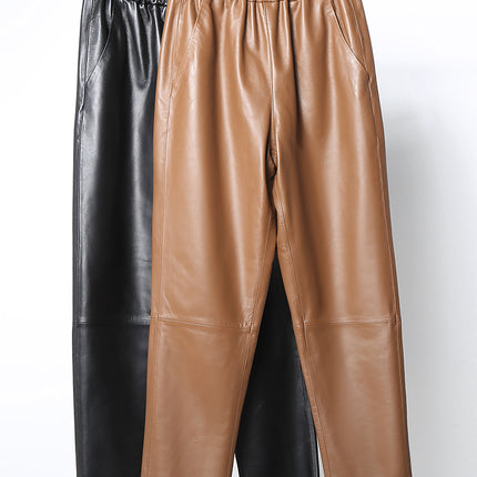 High waist cropped trousers in leather elastic