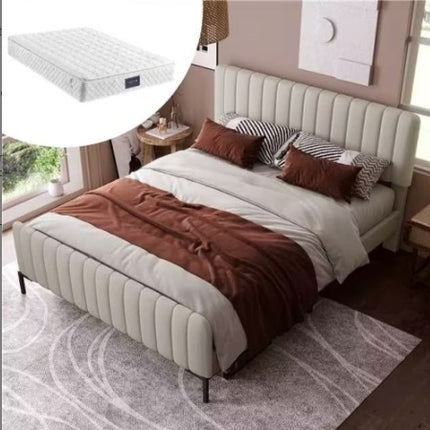 Linen Bed Frame With Slatted Frame