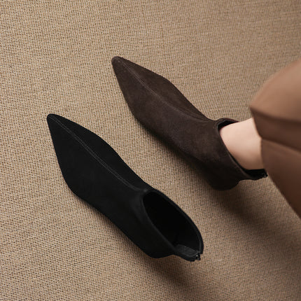 Classic Pointed-Toe Suede Ankle Booties for Women