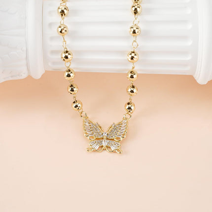 Gold Butterfly Necklace Thanksgiving Gift Zircon Inlaid Adjustable