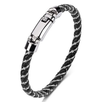 Hand-woven Leather Stainless Steel  Men And Women Bracelet