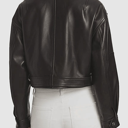Soft Waxy Wool Kid Leather Belted Denim Jacket