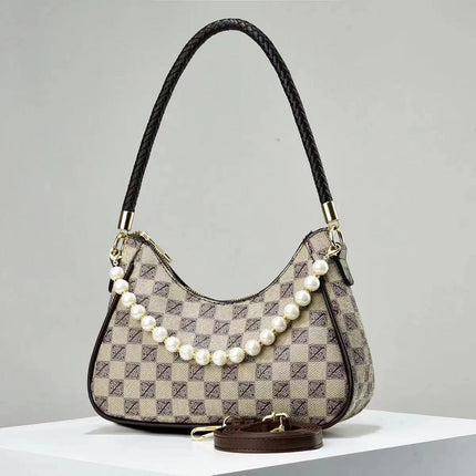 Versatile Lattice Pearl Women's Shoulder Bag