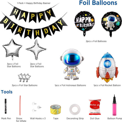 55 Stück Metallic-Luftballons, blaue Astronauten-Raketen-Folienballons, Alles Gute zum Geburtstag