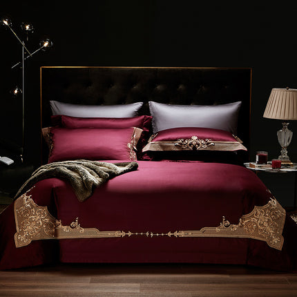 Four-piece Luxury Burgundy Bed Sheet