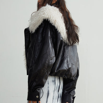 Retro Quiet Luxury Detachable Large Fur Collar Leather Jacket