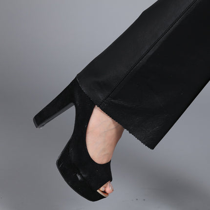 Fashion Women's Solid Color Bootcut Leather Suit Leather Pants