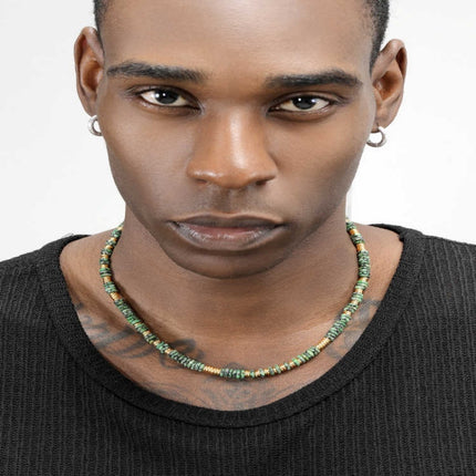 Women's Vintage Speckled Green Stone Beaded Necklace