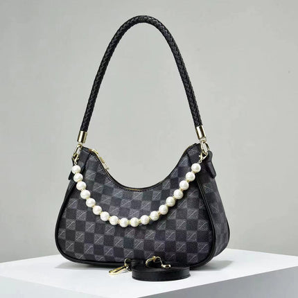 Versatile Lattice Pearl Women's Shoulder Bag