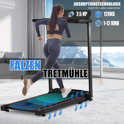 EU Electric Treadmill, Folding Treadmill For Home Up To 12 Kmh, With LED Display, App, Compact Treadmill For Home And Office, Weighing 120KG