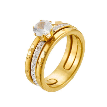 All-matching Graceful Double-layer Assembly Diamond-studded Ring Women