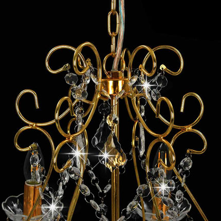 Chandelier with Crystal Beads, Golden, Round, 6 x E14
