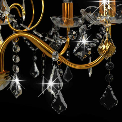 Chandelier with Crystal Beads, Golden, Round, 6 x E14