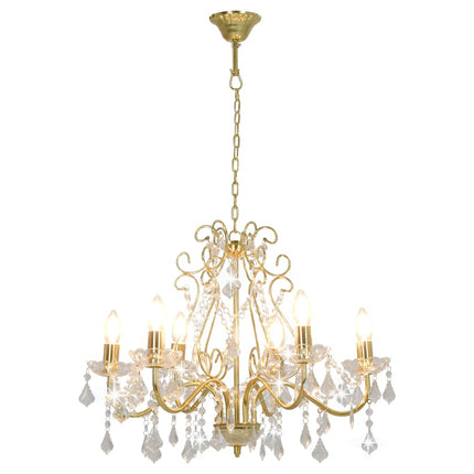Chandelier with Crystal Beads, Golden, Round, 6 x E14
