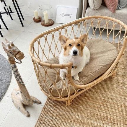 Handgefertigtes Haustierbett aus Rattan, Haustierbett-Sofa für Hunde