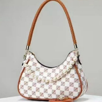 Versatile Lattice Pearl Women's Shoulder Bag