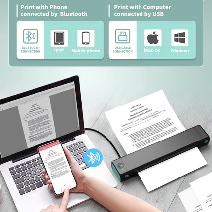 Tragbarer A4-Drucker, kabellos, Bluetooth-kompatibel, Thermodrucker für unterwegs