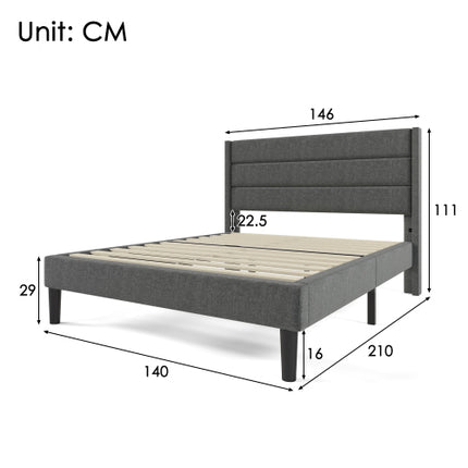 Linen Bed Frame With Slatted Frame