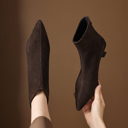 Classic Pointed-Toe Suede Ankle Booties for Women