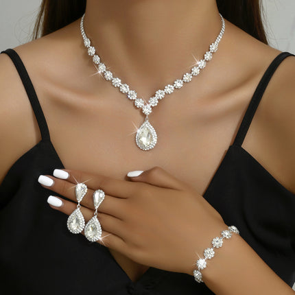 Fashion  Bridal Jewelry Suit Necklace Ear Stud Bracelet Three-piece Set