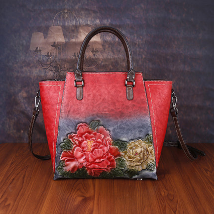 Cowhide Embossed And Polished Color Large Capacity  Handbag