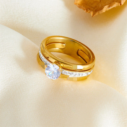 All-matching Graceful Double-layer Assembly Diamond-studded Ring Women