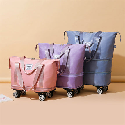 New Universal Wheel Travel Women Bag With Double-layer
