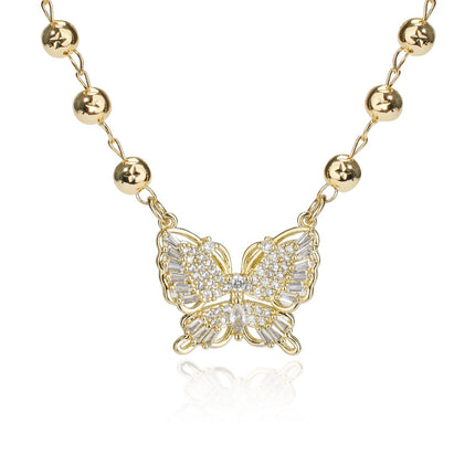 Gold Butterfly Necklace Thanksgiving Gift Zircon Inlaid Adjustable