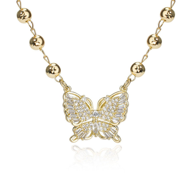 Gold Butterfly Necklace Thanksgiving Gift Zircon Inlaid Adjustable
