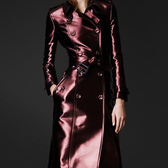 Women's Leather High Fashion Coat Slim Fit