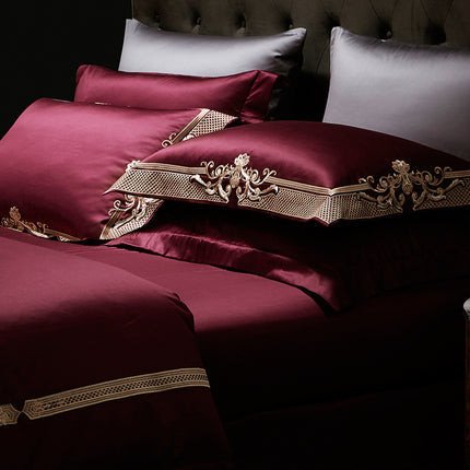 Four-piece Luxury Burgundy Bed Sheet