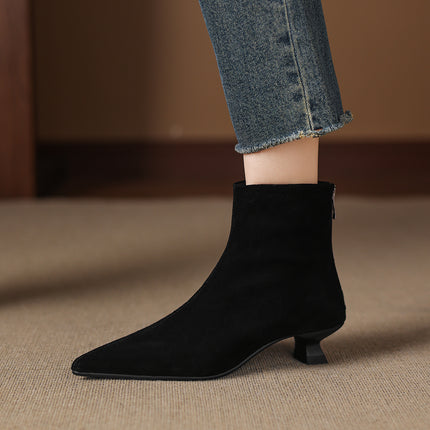 Classic Pointed-Toe Suede Ankle Booties for Women
