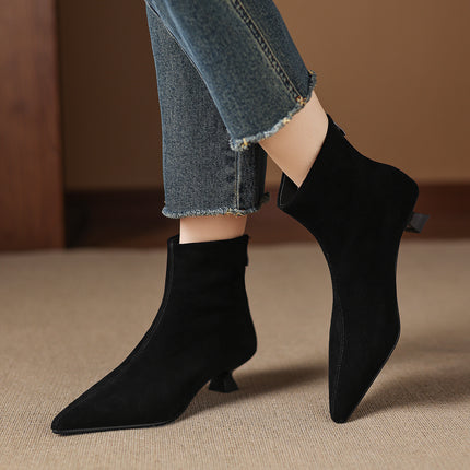 Classic Pointed-Toe Suede Ankle Booties for Women