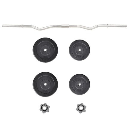 dumbbell set with curl bar and weight plates