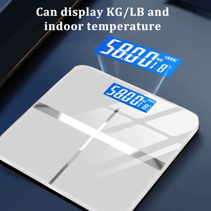 396-pound electronic scale with switchable KG/LB and temperature readout, HD LCD blue display.