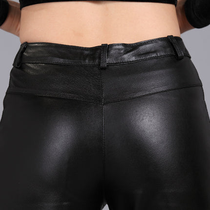 Fashion Women's Solid Color Bootcut Leather Suit Leather Pants